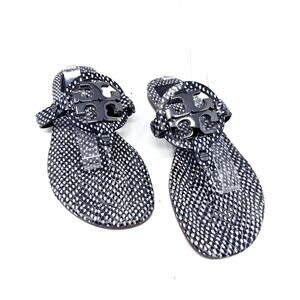 TORY BURCH Black Reptile Snake Polka Dot  Metal Miller Sandals Flats Size 7